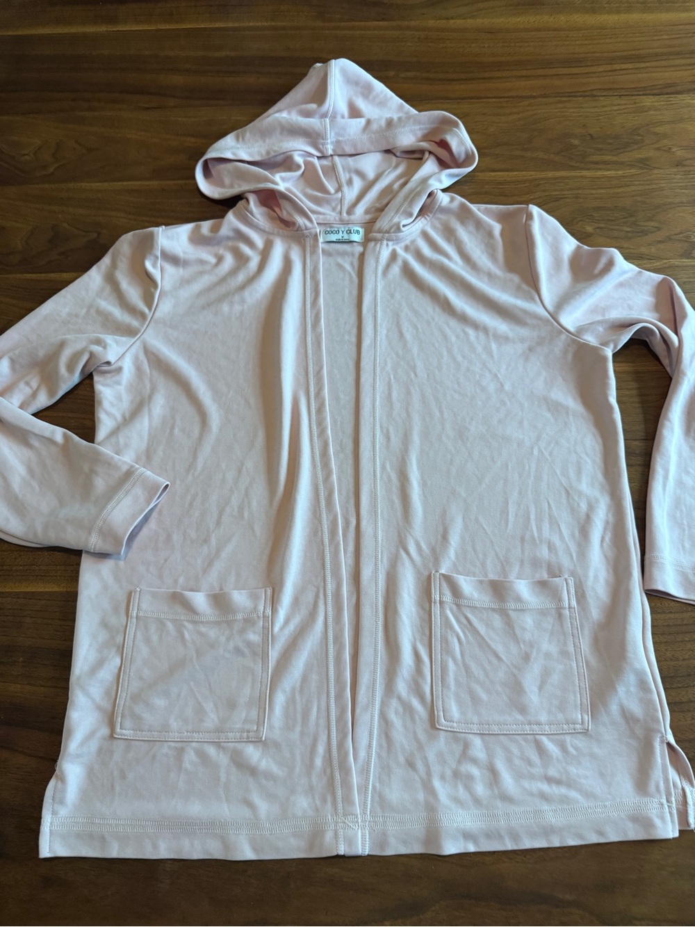 Coco Y Club Baby Pink Open Knit Hoodie with Pockets, Side Vents, Sz M GUC